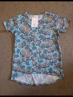 Scooter Print Top with Orange and Purple Accents